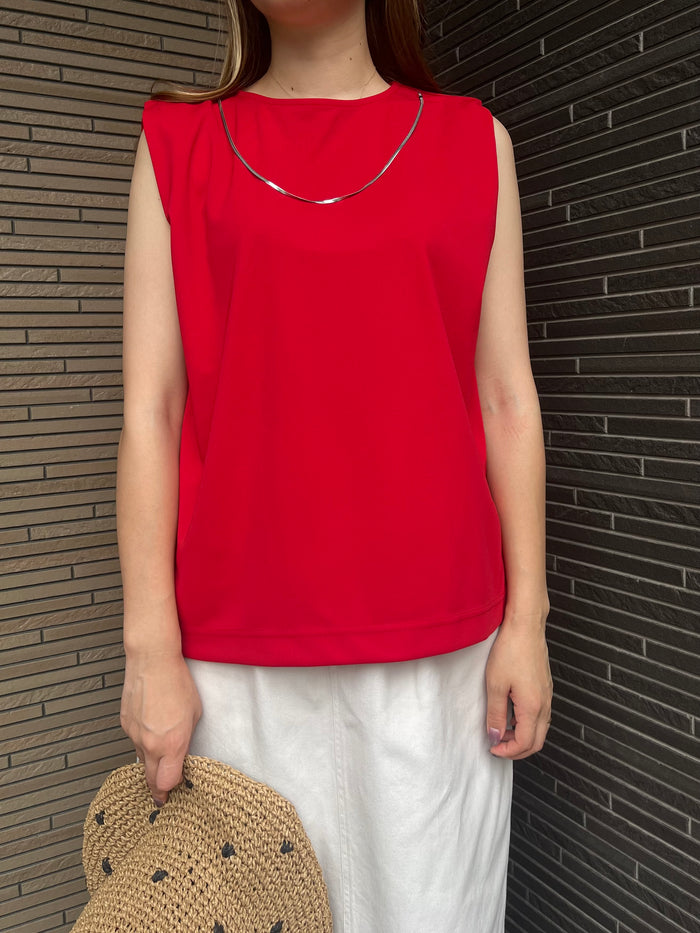 ネックレスモチーフ付カットソー レッド