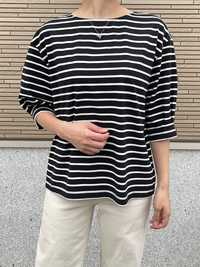 タックスリーブボーダーカットソー ブラック