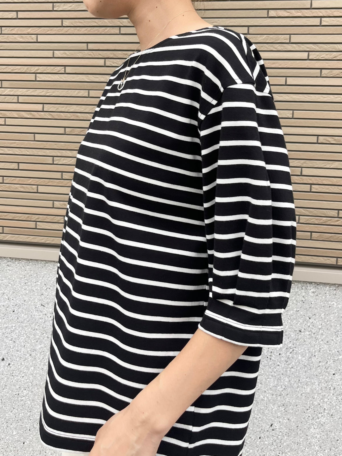 タックスリーブボーダーカットソー ブラック
