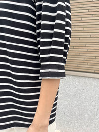 タックスリーブボーダーカットソー ブラック