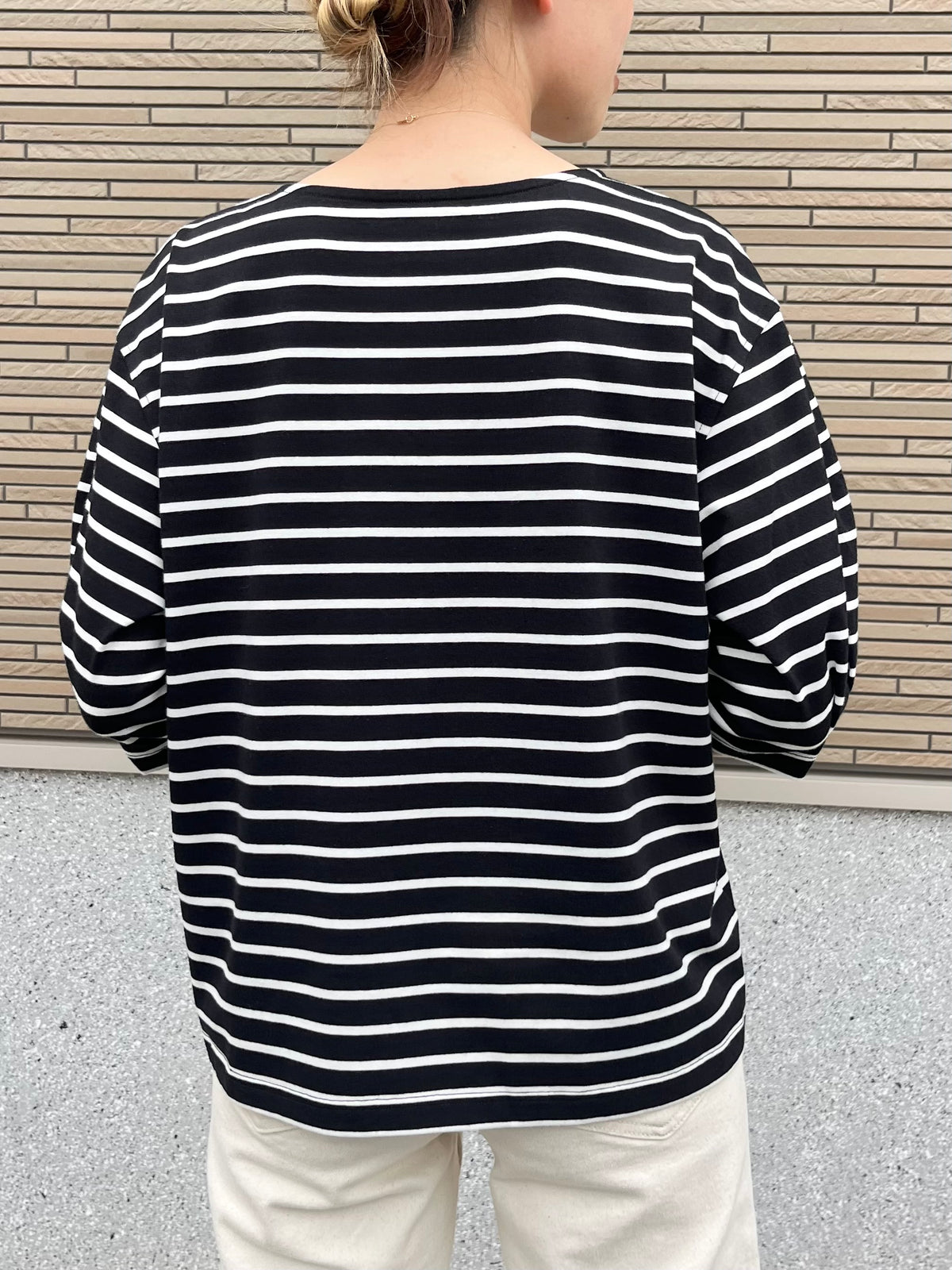 タックスリーブボーダーカットソー ブラック