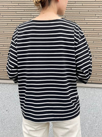 タックスリーブボーダーカットソー ブラック