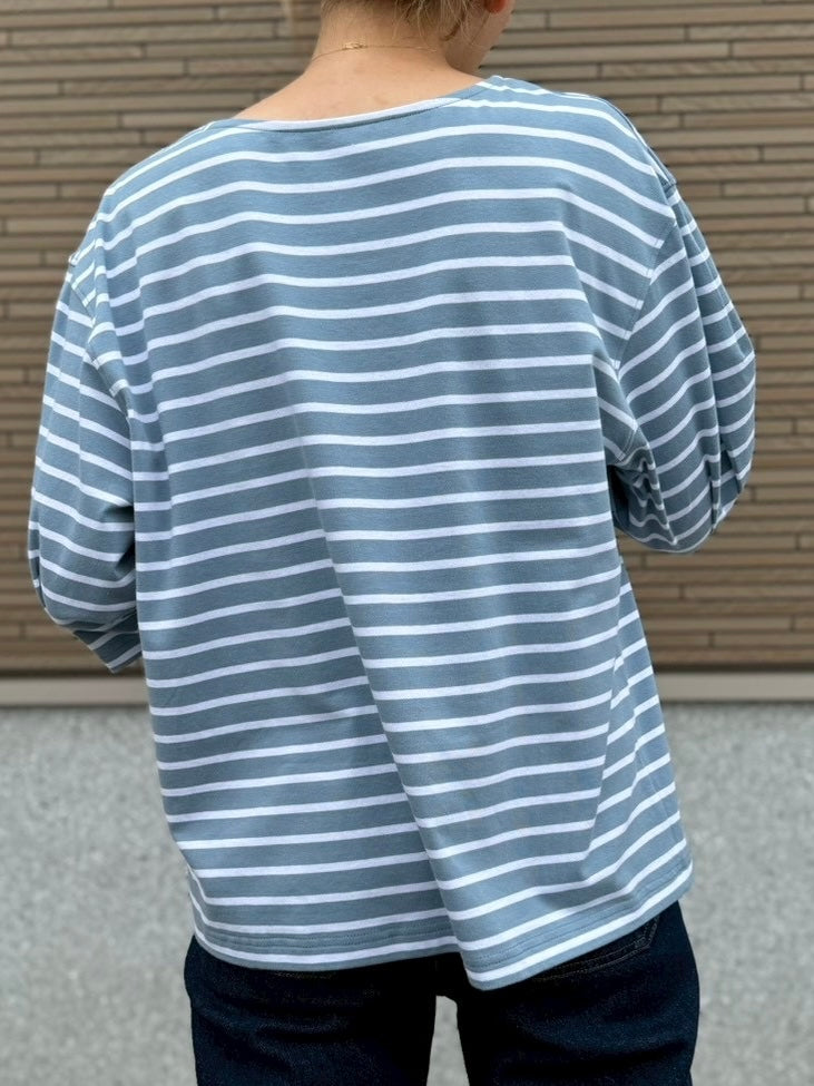 タックスリーブボーダーカットソー サックス