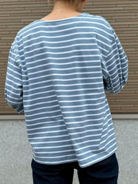 タックスリーブボーダーカットソー サックス