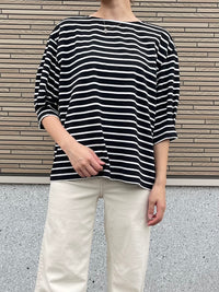 タックスリーブボーダーカットソー ブラック