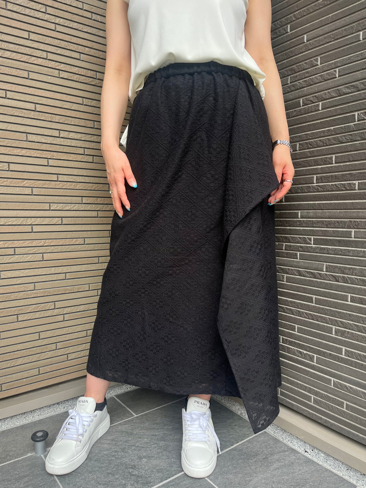 ドレープフリルレーススカート ブラック