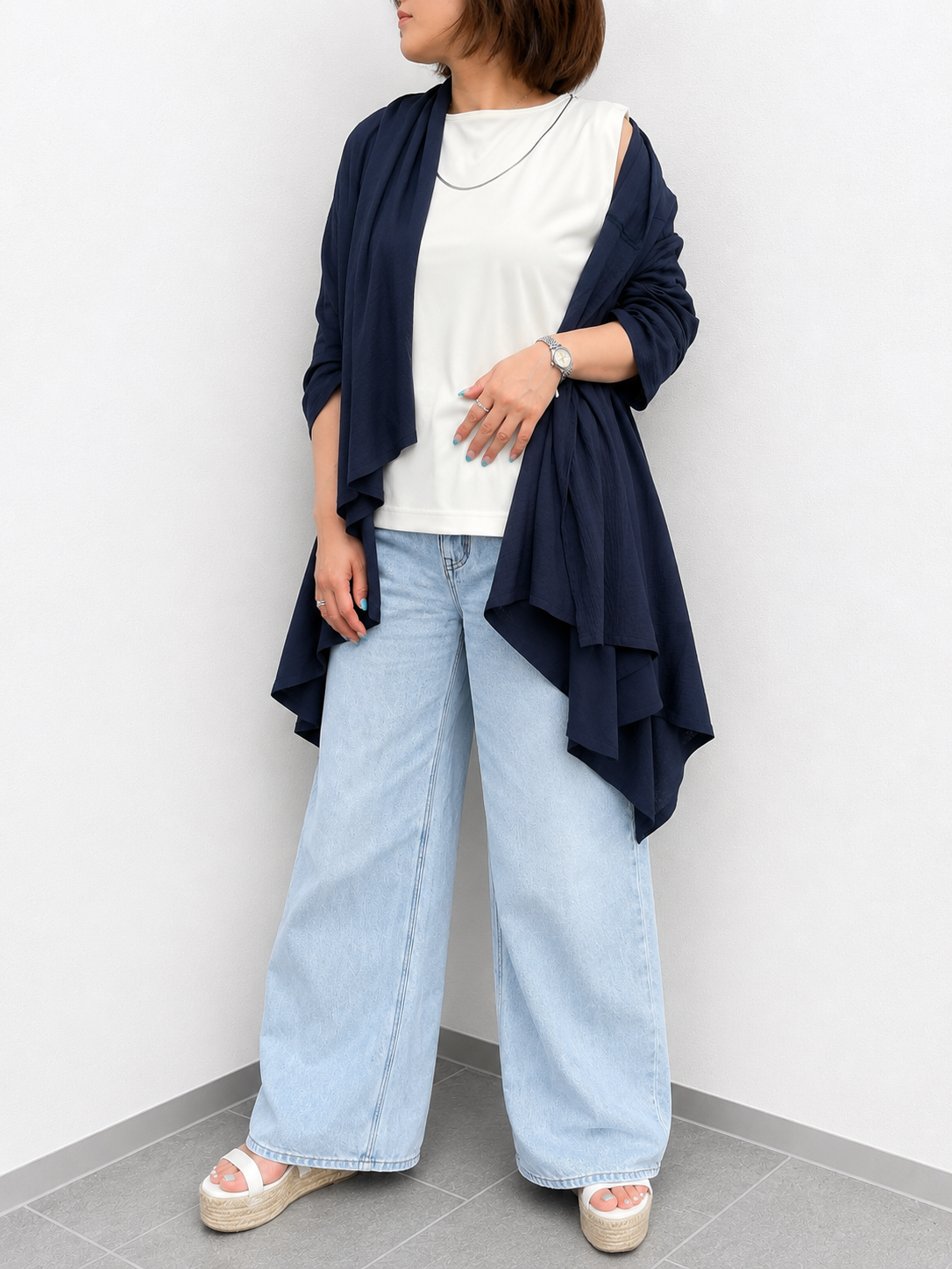 ガーゼシャツカーディガン ネイビーブルー