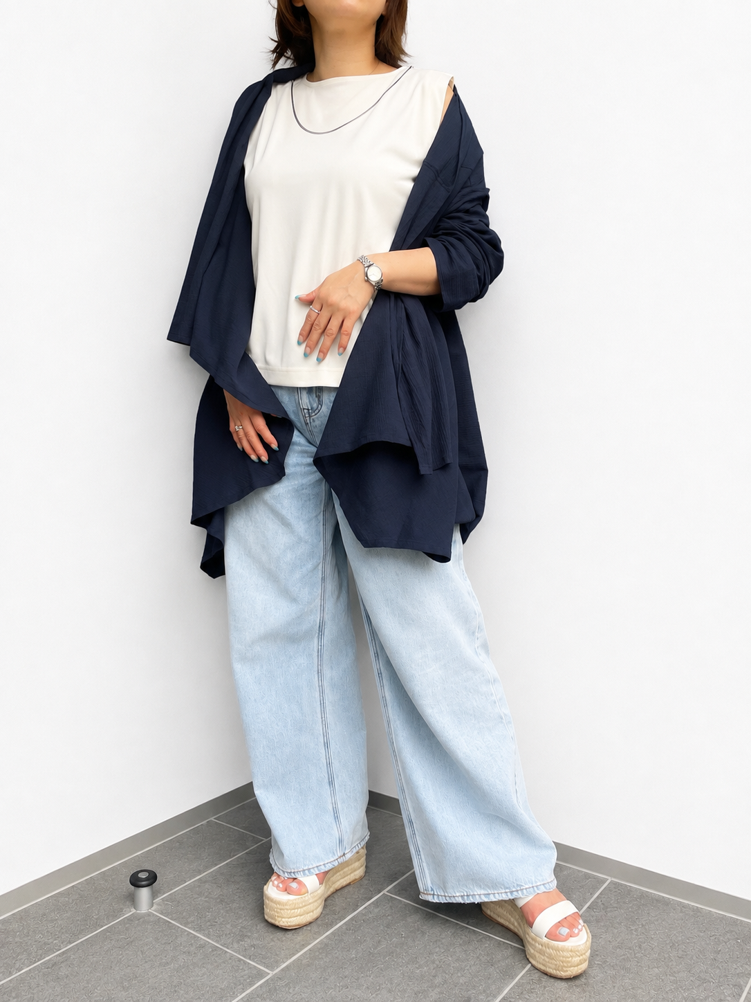 ガーゼシャツカーディガン ネイビーブルー