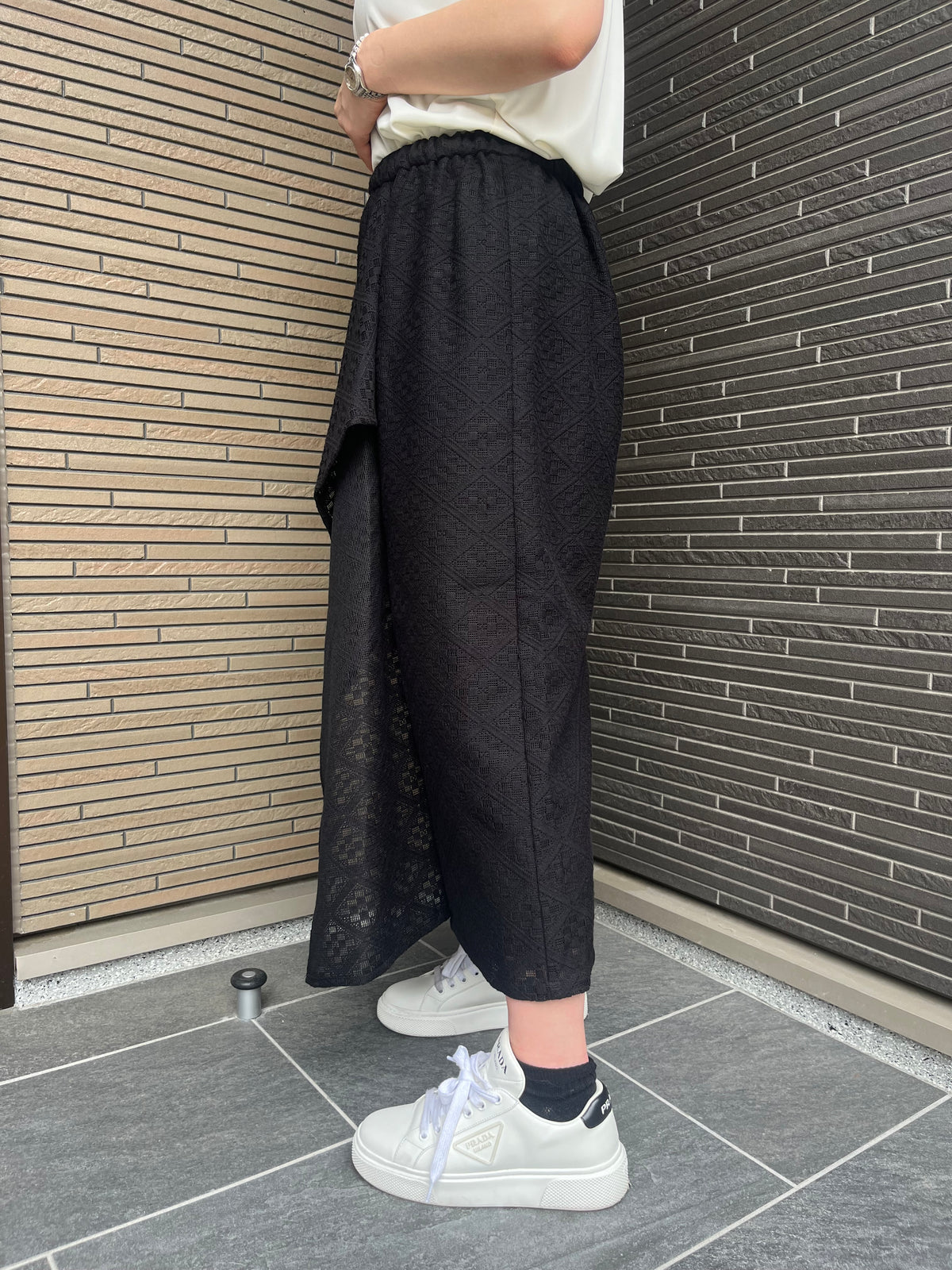 ドレープフリルレーススカート ブラック